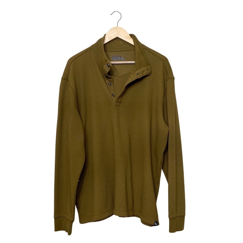 Eddie Bauer Mens XL Waffle Knit Henley Shirt Olive Green Long Sleeve Mock Neck